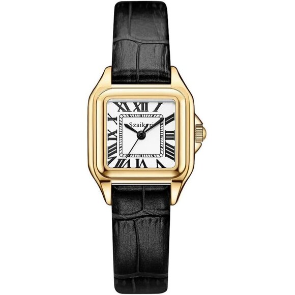 No Brand Accessories - Women Gold Classic Square Watches with Roman Numerals Ladies Casual Dress Watch